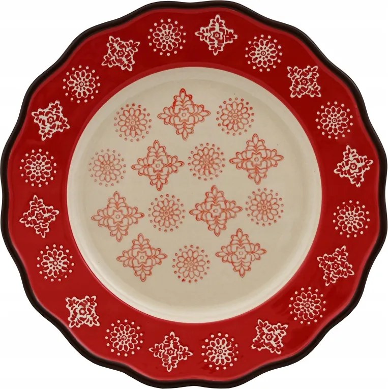 Lapos Desszertes Tányér 21cm piros ünnepi mikrohullámú sütőbe alkalmas kőedény