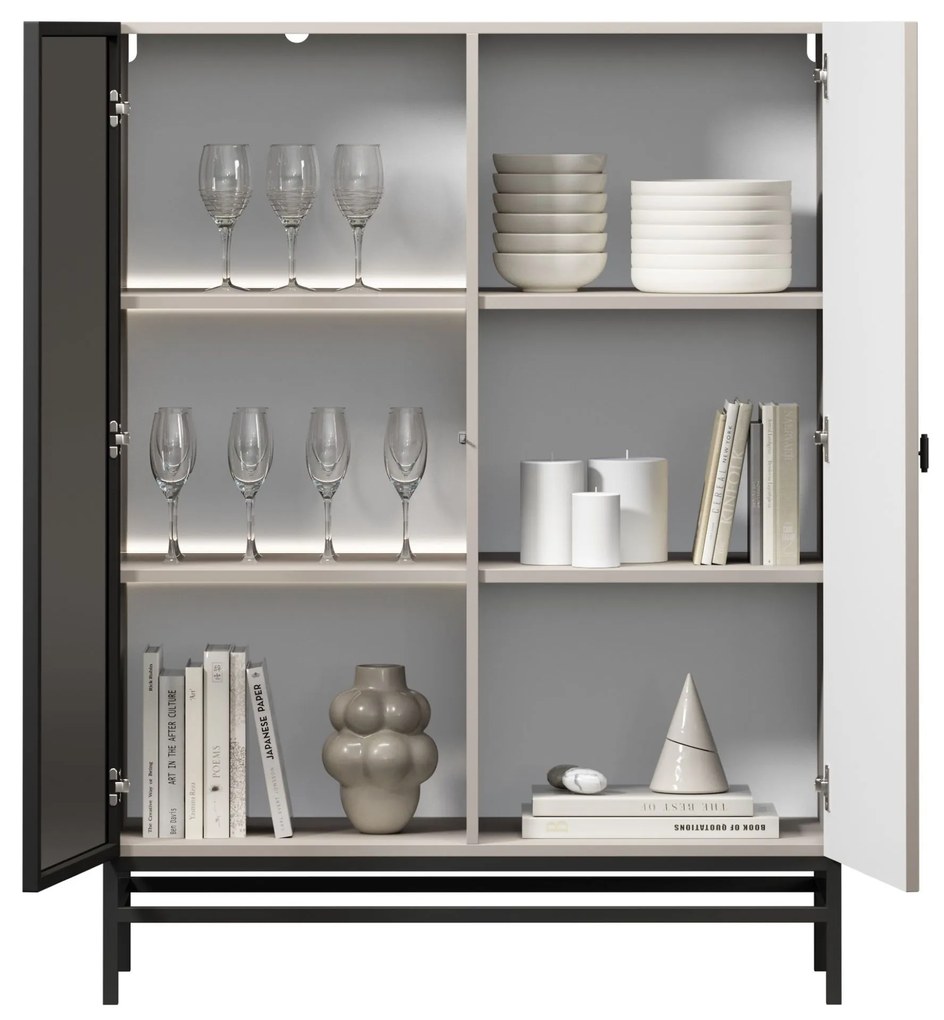 Lorini vitrin 100 cm - kasmír / fekete T-bar fogantyú / fém lábak