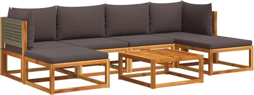 vidaXL 7 darabos akácfa és rattan kerti kanapégarnitúra párnákkal