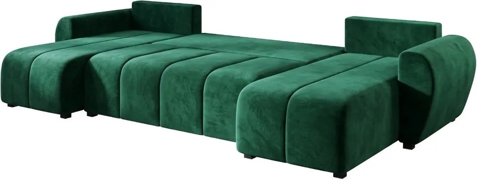 SEVIO U alakú kihúzható ülőgarnitúra, 311x145 cm, palackzöld + 2 párna INGYEN