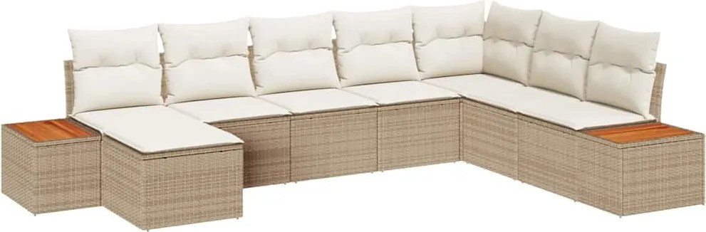 vidaXL Kerti Kanapé Szett párnával 8 pcs Bézs Poli rattan