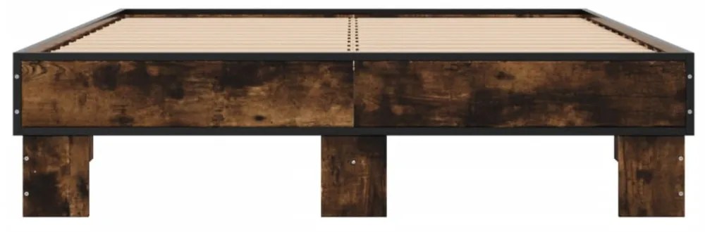füstös tölgyszínű szerelt fa és fém ágykeret 140 x 200 cm