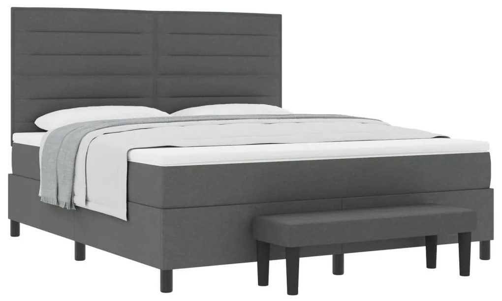 Box Spring Ágy Mattal és Pad Sötétszürke 180x200 cm Szövet