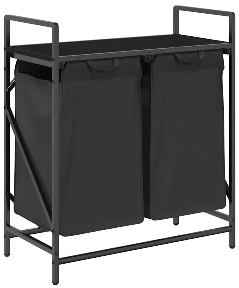 fekete tölgyfa mosodai kosár 2 rekeszes polccal