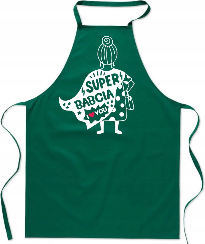 Konyhai Kötény zöld Szuper Nagymama ajándék nagymama napjára FA_416_z