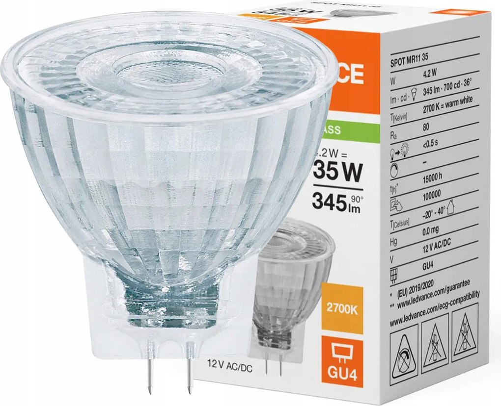 Led izzó MR11 GU4 3.5W 35W 345lm 2700K Meleg fehér 12V Ledvance