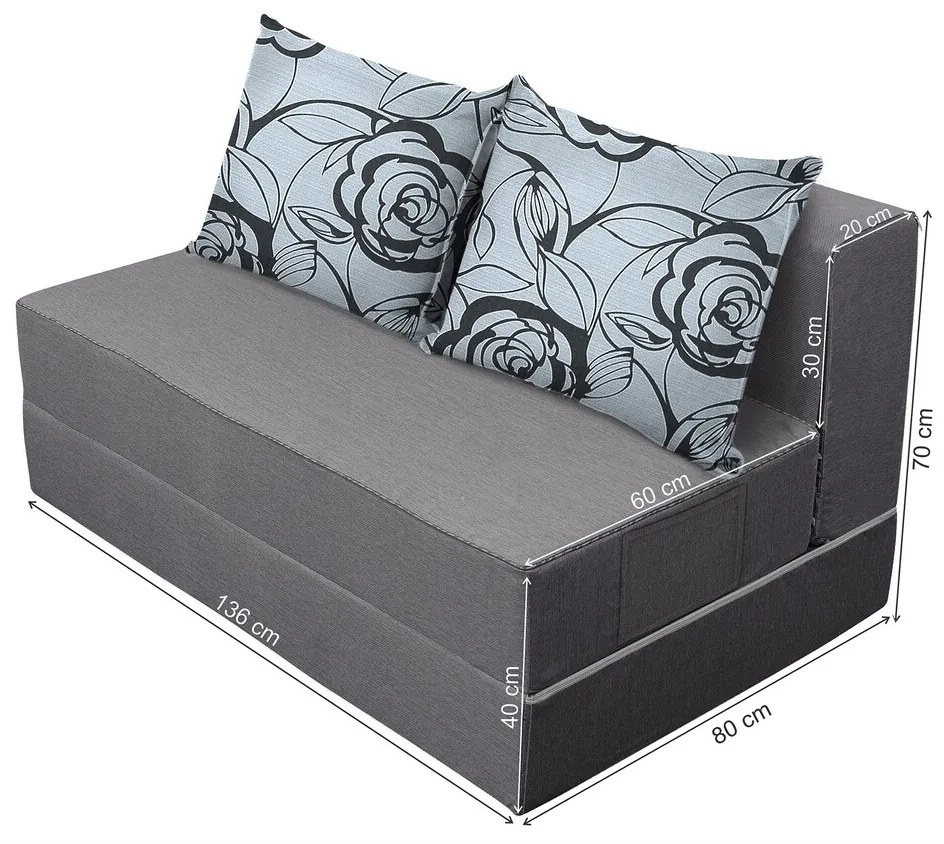 Urban Living Kihúzhatós kanapé Bedora 136x80x40 cm Szürke / szürke virág