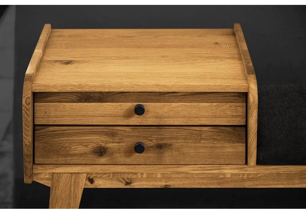 Fiókos tölgyfa pad, szürke ülőrésszel Retro - The Beds