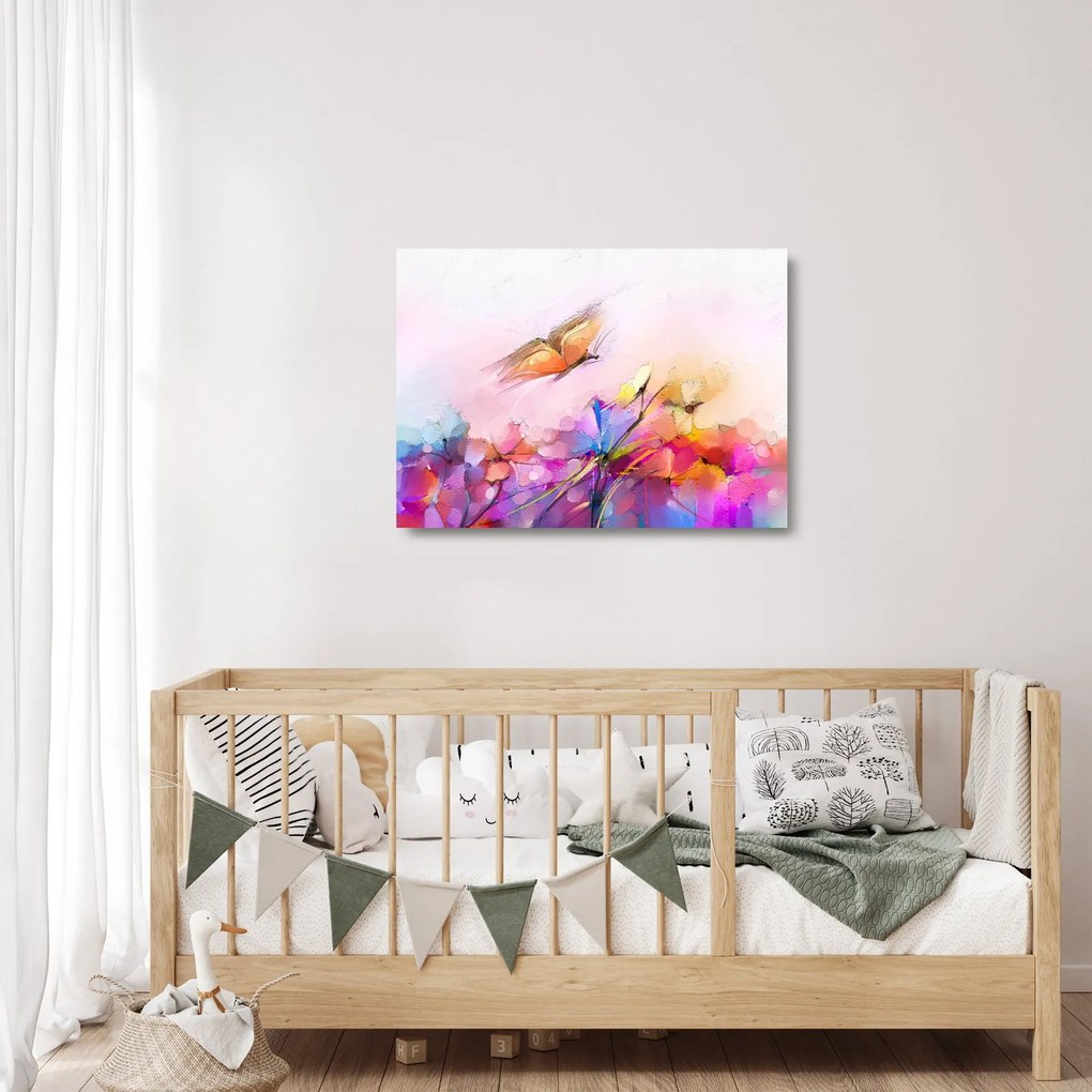 Kép - pillangó a virág felett, absztrakció (üvegen) (70x50 cm)