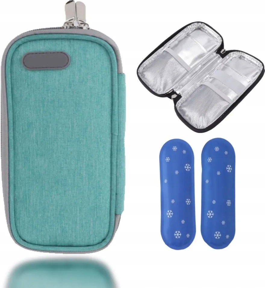 Hűtőtasak Inzulin Tárolásához, 2 Db Jégakkuval, 21X11CM, Zöld