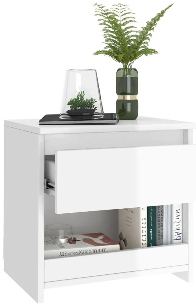 2 db magasfényű fehér szerelt fa éjjeliszekrény 40 x 30 x 39 cm