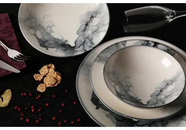 24 részes étkészlet fehér/fekete/porcelán