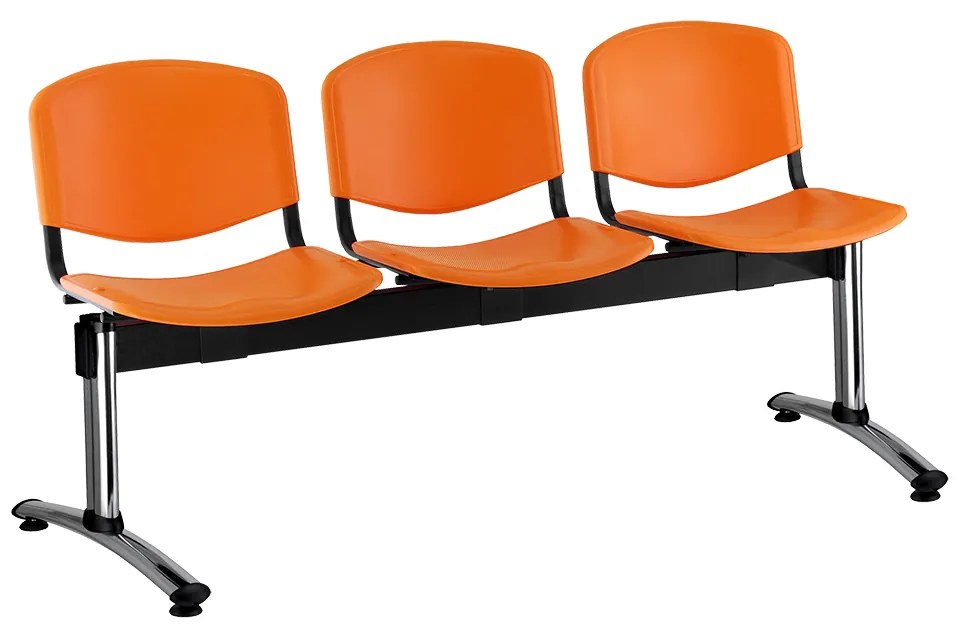ISO műanyag pad, 3 üléses - króm lábak, narancssárga