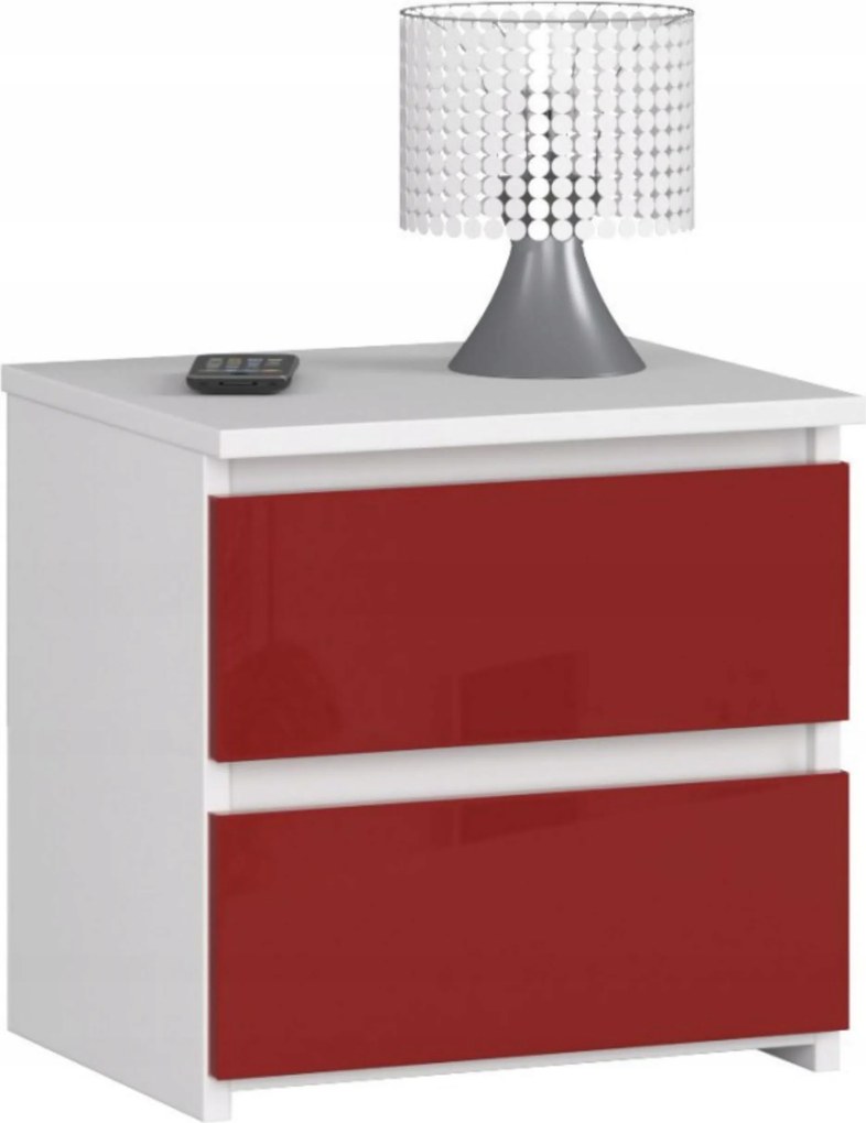 Éjjeliszekrény CL2 fehér-piros fényes 40cm 2fiókos Akd