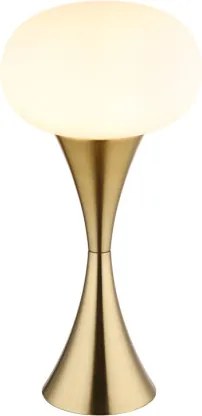 Globo 21027M Asztali lámpa, fém sárgaréz színű matt, fehér üveg, kábel PVC fekete, billenőkapcsoló a kábelen, ø: 180mm, M: 369mm, kábel hossza 1500mm, 1x E14 25W 230V izzó nélkül