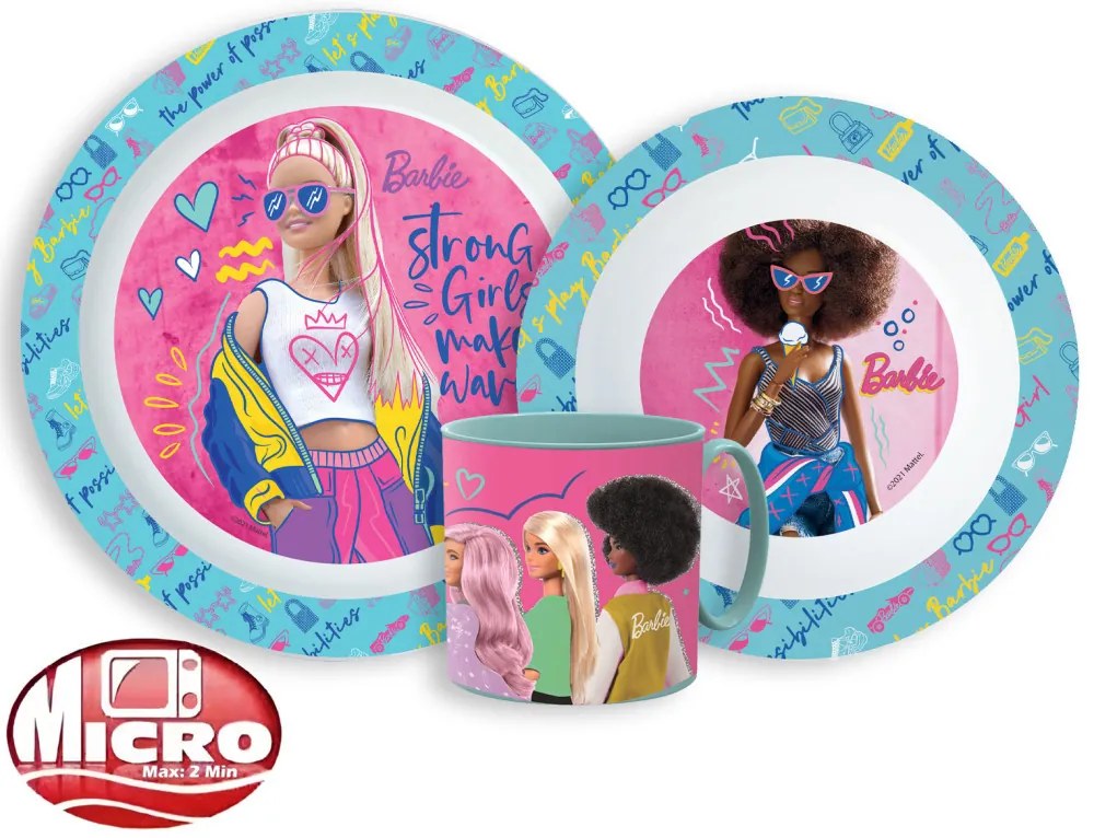 Barbie Stylish étkészlet, micro műanyag szett bögrével 265 ml