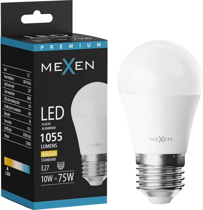 Mexen Nova, LED izzó E27, G45, 10W, meleg - 3000K, 1055 lm - L101-E27-1030-01