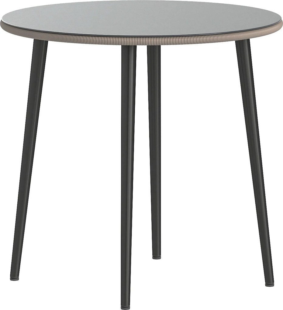 Outsunny kerek kerti étkezőasztal Ø80 x 74 cm — edzett üveg rattan peremmel, acél váz, 50 kg, szürke | Aosom