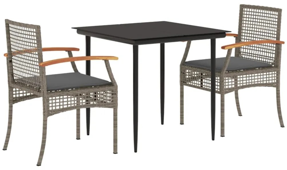 3 részes szürke polyrattan kerti étkezőgarnitúra párnával