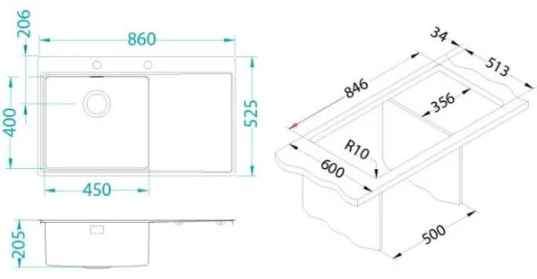 ALVEUS 1103653 - Mosogató PURE 86x52,5 cm satin, jobb