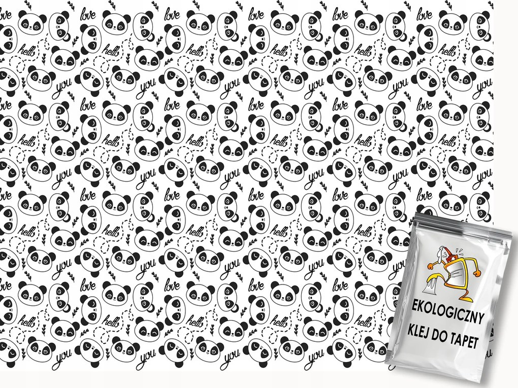 Fotótapéta Flizelina Gyerekek Panda Mackó Felirat Hello Love You B&amp;w 150x105 ragasztó