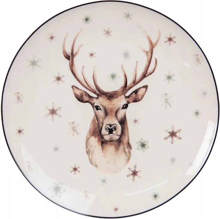 Porcelán téli desszertes tányér rénszarvassal Reindeer 21x2 cm