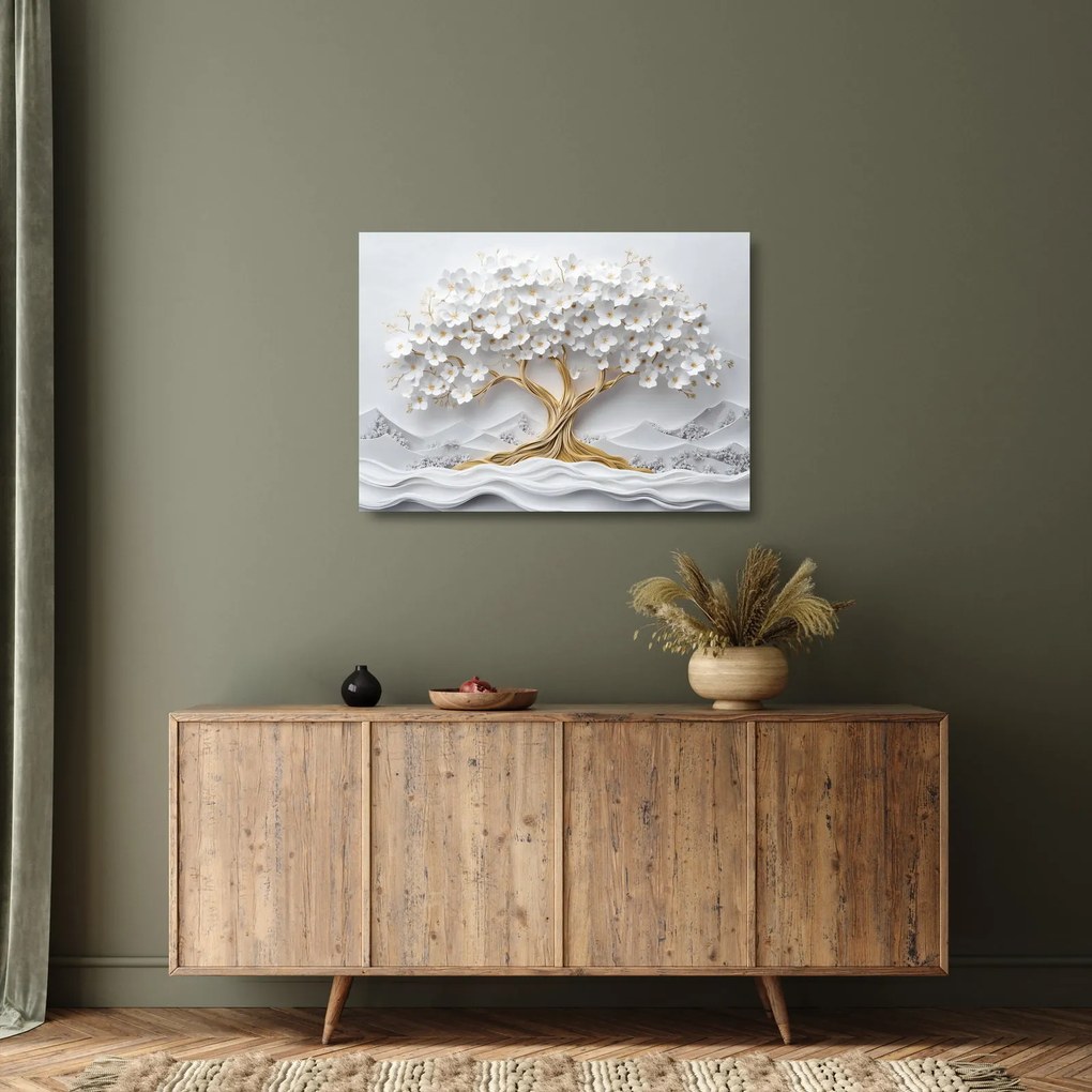 Üveg kép – 3D elegáns életfa virágokkal (70x50 cm)