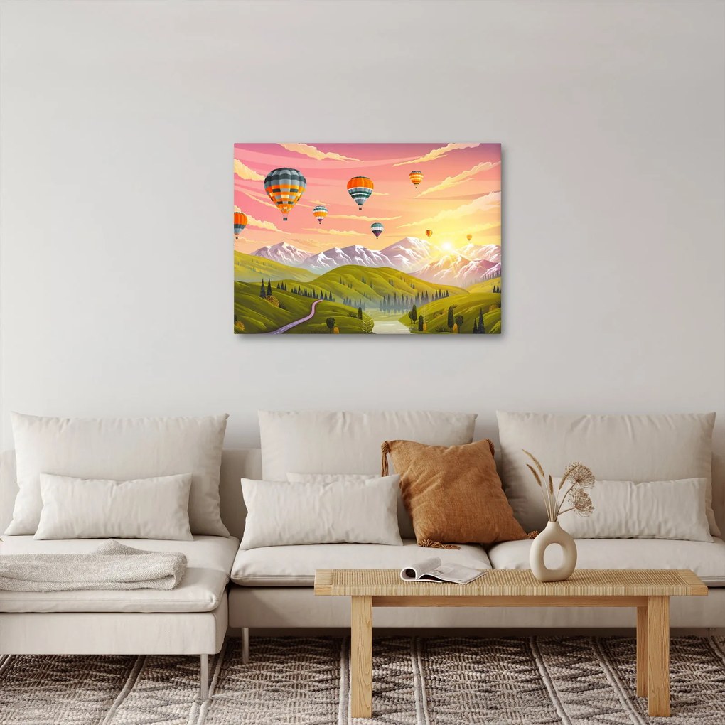 Léggömbök képe a táj felett (70x50 cm)