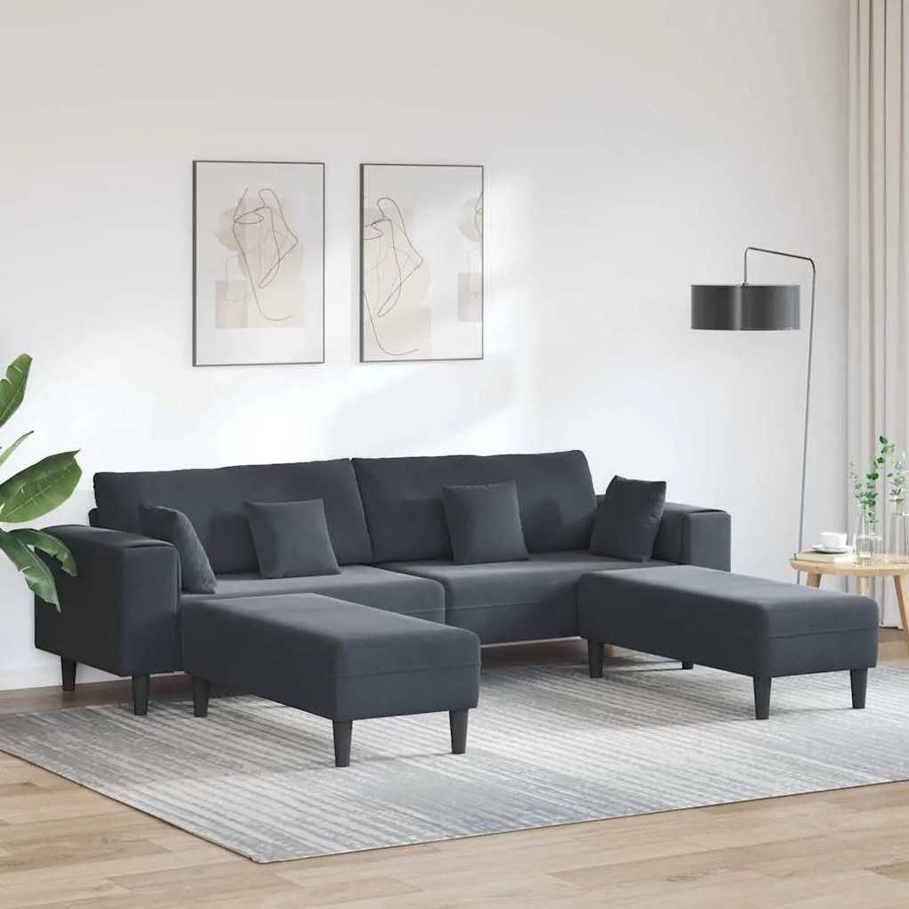 Bársony Kanapé párnával 3 pcs Sötétszürke 208 cm Bársony