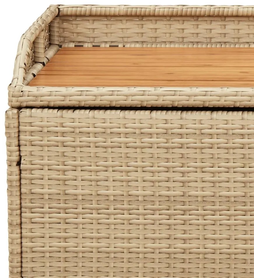 bézs polyrattan és akácfa tárolópad 100 x 50 x 52 cm