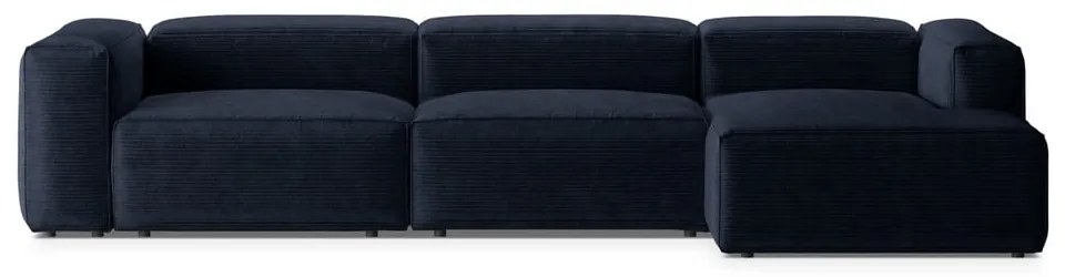 Sötétkék kordbársony sarokkanapé (jobb oldali-heverő résszel) Bergamo – Cosmopolitan Design