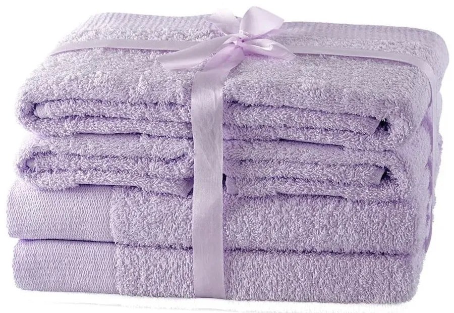 Levendula színű frottír pamut törölköző és fürdőlepedő készlet 6 db-os Amari – AmeliaHome