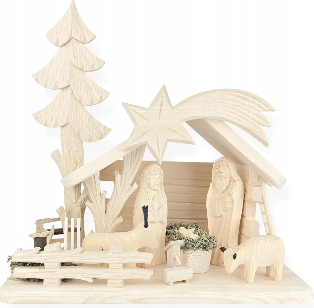 Nagy Fa Karácsonyi Kézzel Faragott Betlehem Karácsony 34x36 cm