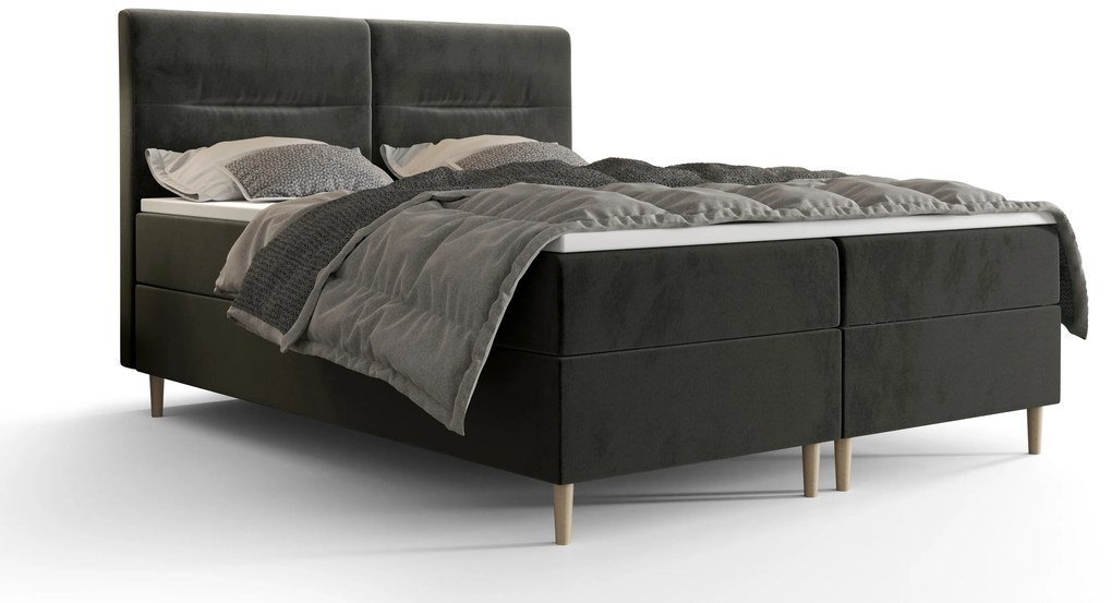 Franciaágy  Boxspring 140 cm Saruta (sötétszürke) (matraccal és tárolóhellyel). 1047351