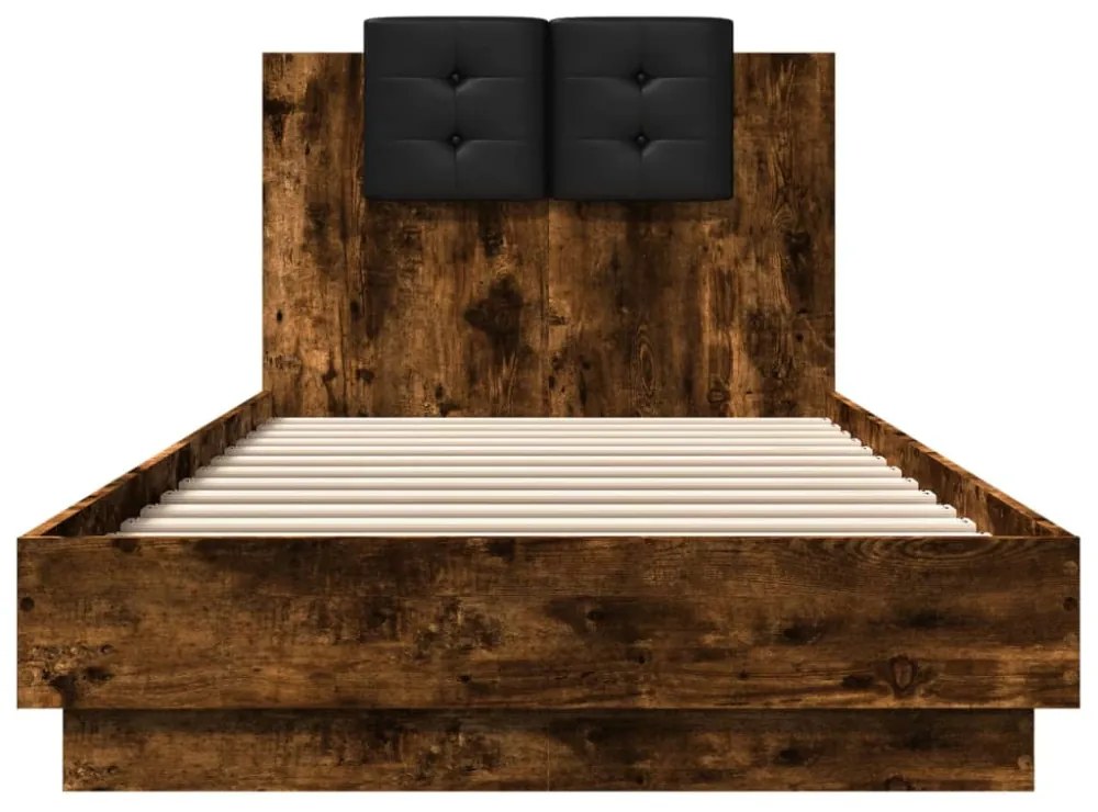 füstös tölgy színű ágykeret fejtámlával és LED-ekkel 100x200 cm