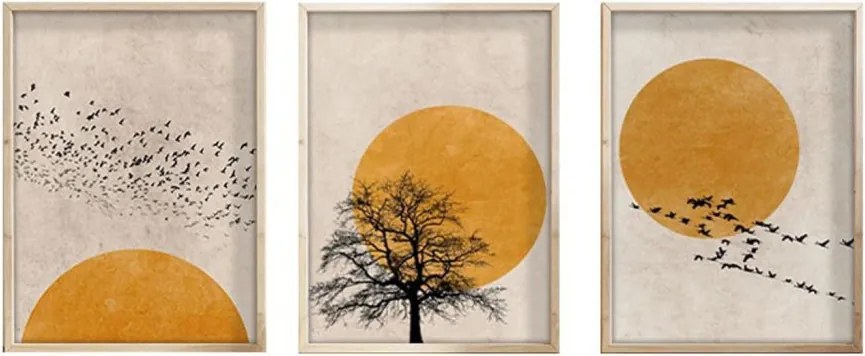 Huhu147 keretezett MDF falikép, 50 x 70 cm, 3 db-os szett