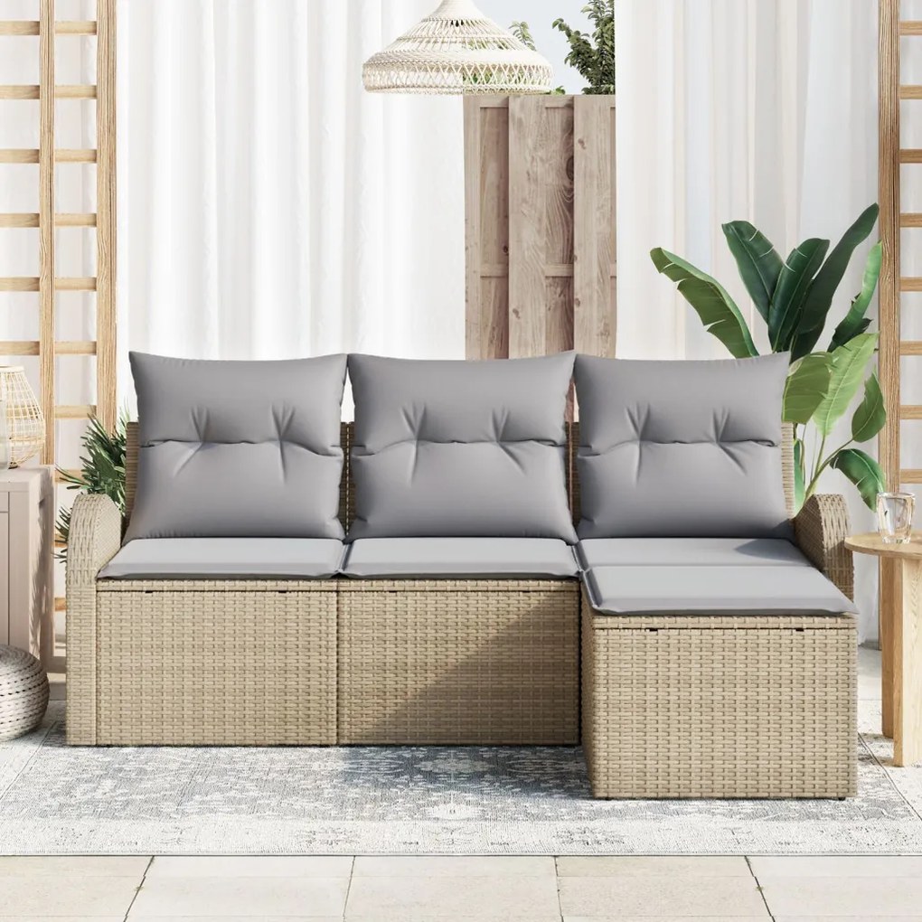Kerti Kanapé Szett 4 pcs bézs és világosszürke Poli rattan