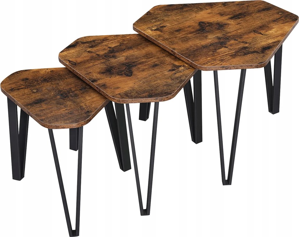 Rusztikus tölgy asztal Songmics 3 darabos szett