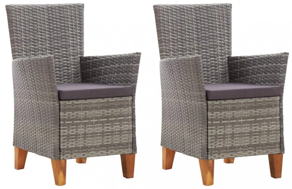 2 db szürke polyrattan kerti szék párnával