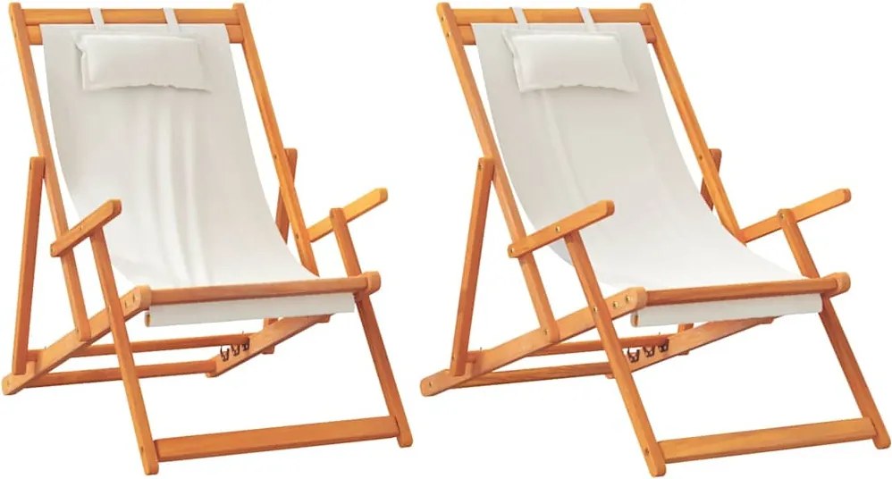 vidaXL 2 db összecsukható krémszínű szövet strandszék