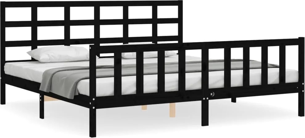 vidaXL fekete tömör fa ágykeret fejtámlával 200 x 200 cm