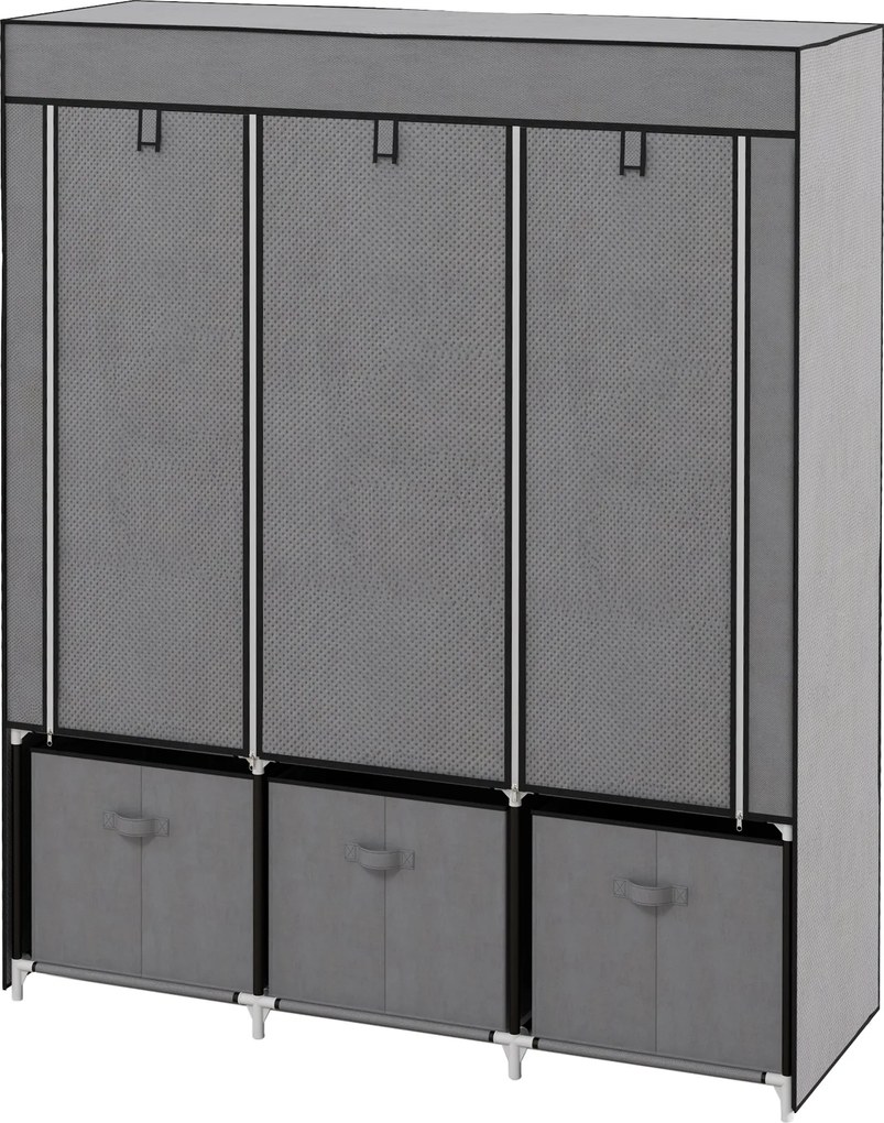 HOMCOM Szövet Szekrény Ruhatartóval, Fiókokkal, Cipzáras Összecsukható Szekrény Hálószobához és Öltözőhöz, 125 x 43 x 162,5 cm, Sötétszürke | Aosom