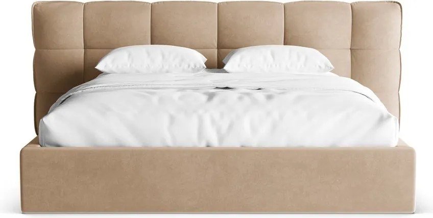 Szürkésbézs kárpitozott ágyneműtartós franciaágy ágyráccsal 140x200 cm Eric – Micadoni