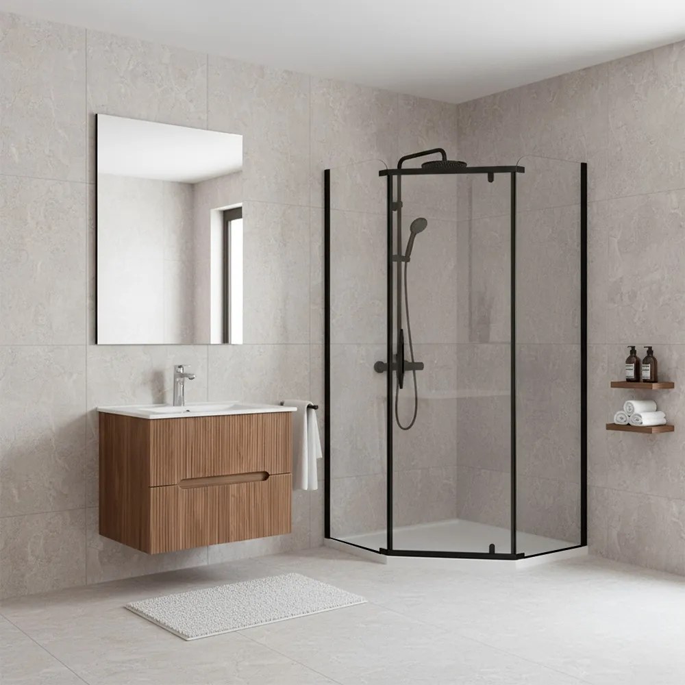 Celtic 90x90 cm ötszögletű zuhanykabin tálca nélkül fekete