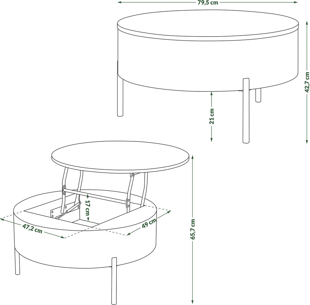 Mazzoni FRIDA Bézs (Pezsgőszínű) / Oasis Tölgy – MODERN DOHÁNYZÓASZTAL FELHAJTHATÓ LAPPAL ÉS TÁROLÓVAL