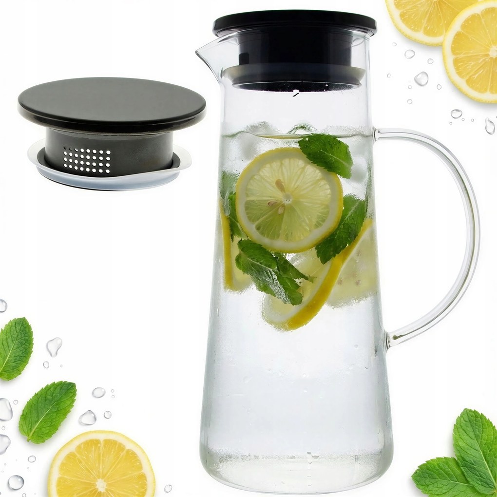 Üveg Kávés Kancsó Víz Gyümölcslé 1,3L Fekete Fedéllel 25,5 CM