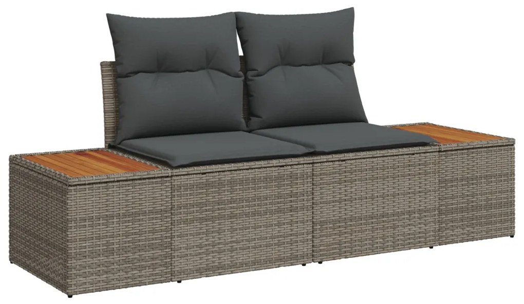 11 darabos kerti kanapészett párnákkal, szürke poli rattan., 3 darabos kerti étkezőszett párnákkal, szürke poli rattan.