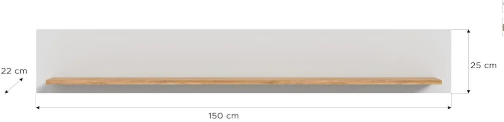 Ashton falipolc hamuszürke 150x25cm