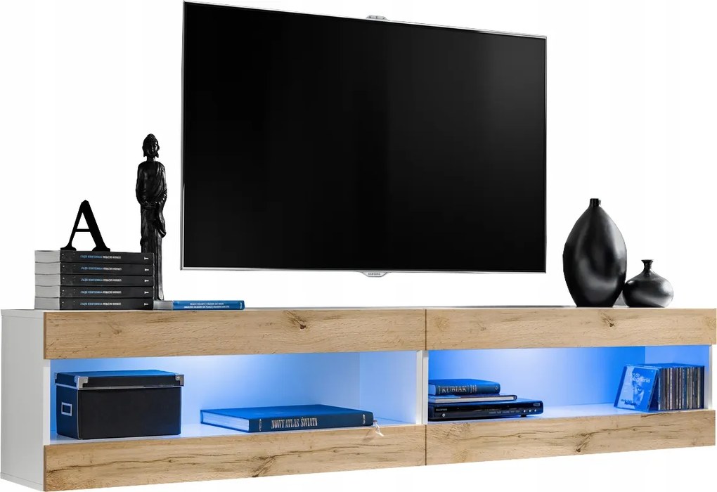 Rtv bútor szett Tivoli SET4 Fehér/Wotan tölgy, Kék Led