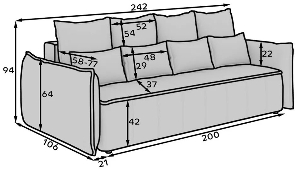 Világosbarna bársony kinyitható-tárolóhelyes kanapé 242 cm Weltton – ELTAP